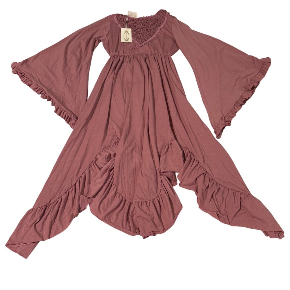Joyfolie Fernanda Dress Sz 12 In Ashe Rose Ruffled Hem Lace Detail Bell‎ Sleeves